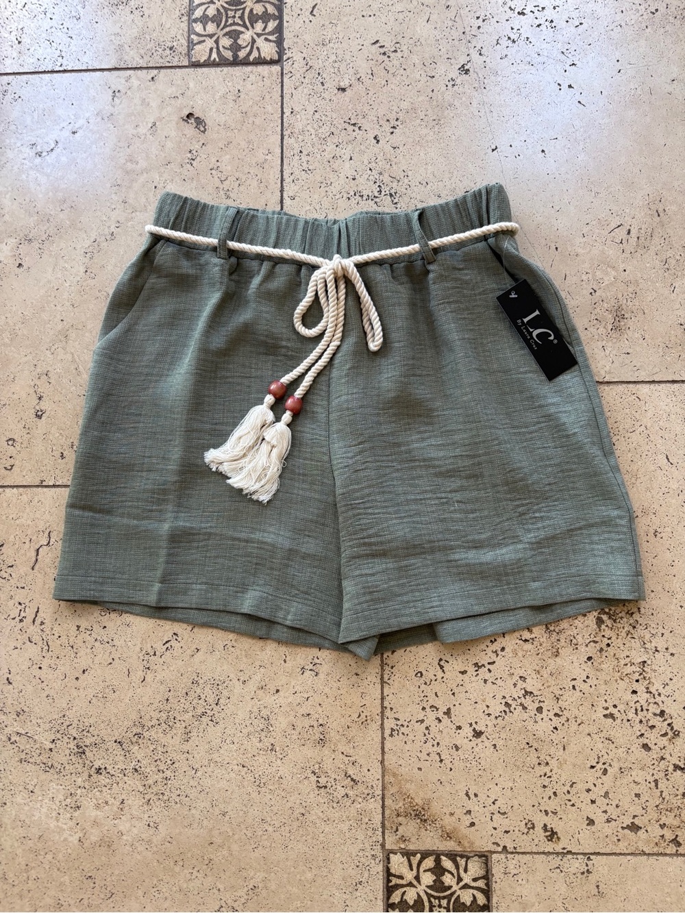 Women’s Olive Green Rope-Tie Linen Shorts